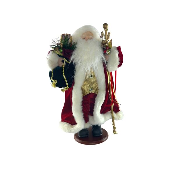 Vintage Santa Claus Figurine With Gift Bag & Staff Christmas Holiday Decoration - Picture 1 of 16